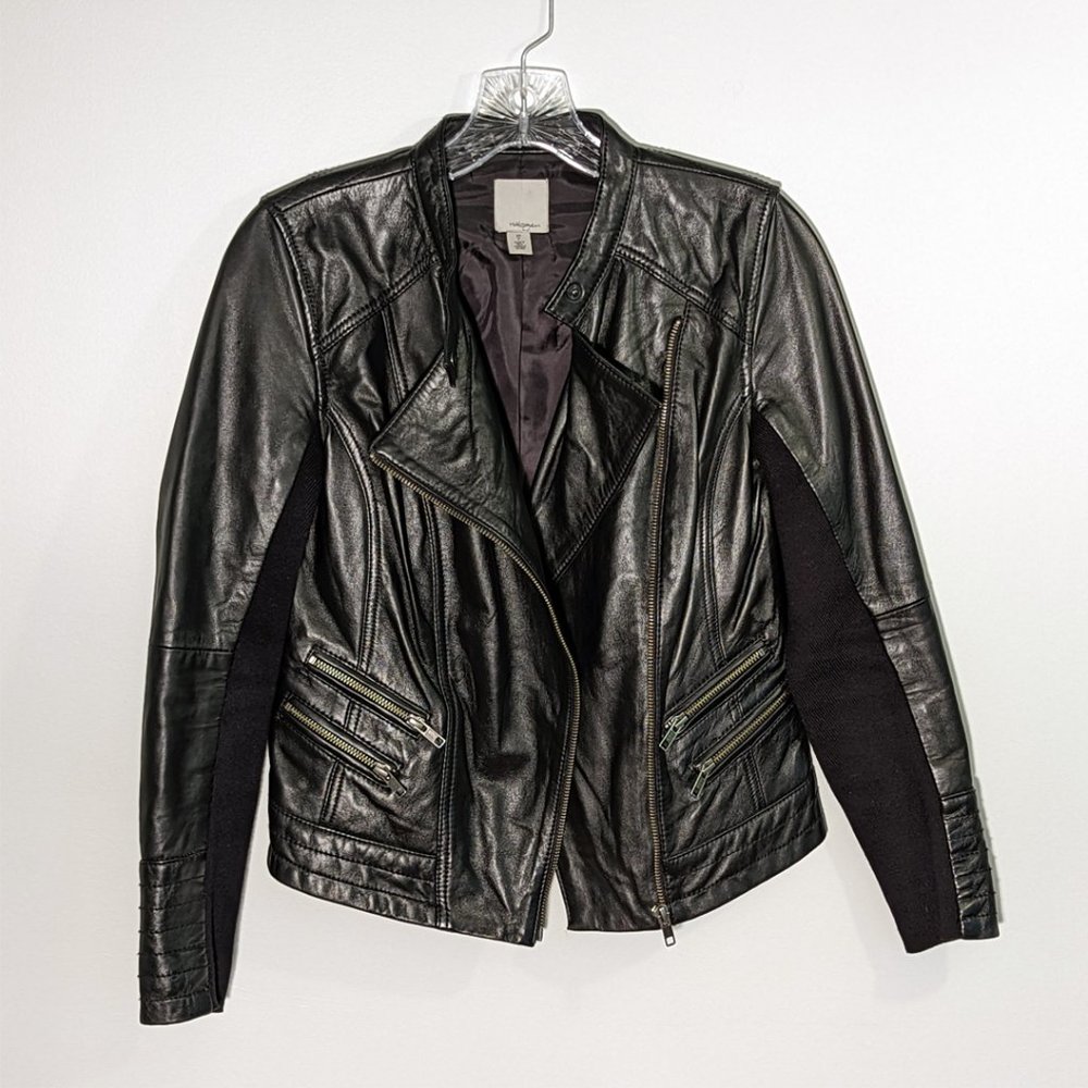 Genuine Leather Moto Biker Jacket, Black, Halogen by Nordstrom, Size XS